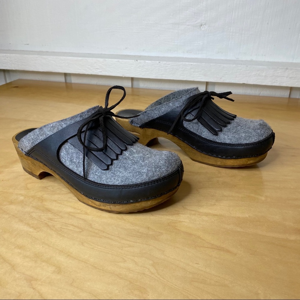 SANITA {Anthro} Wool and Leather Fringe Clogs
